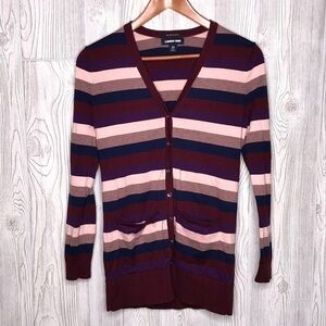 Lands' End Stripped Button Cotton Cardigan